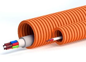 Труба ПНД тяжёлая безгалогенная (HF), оранжевая, с зондом D=25 Труба гофрированная